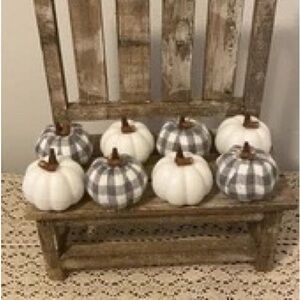 Set of Decorative White and Gray Plaid Pumpkins